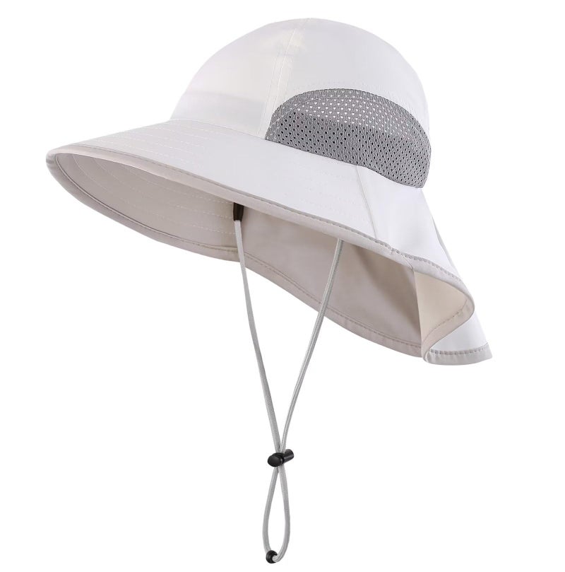Connectyle Kids Sun Hat Fishing Hat for Boys Girls UPF 50+ Wide Brim Bucket Hat with Neck Flap Kids Hiking Safari Hat White - Image 1